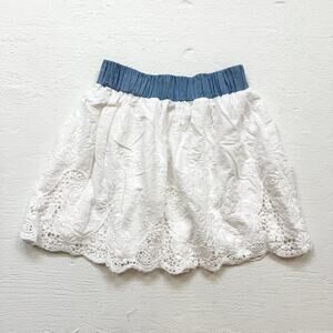 Emma & Elsa White Embroidered Mini Skirt Blue Waistband, Women's XS
